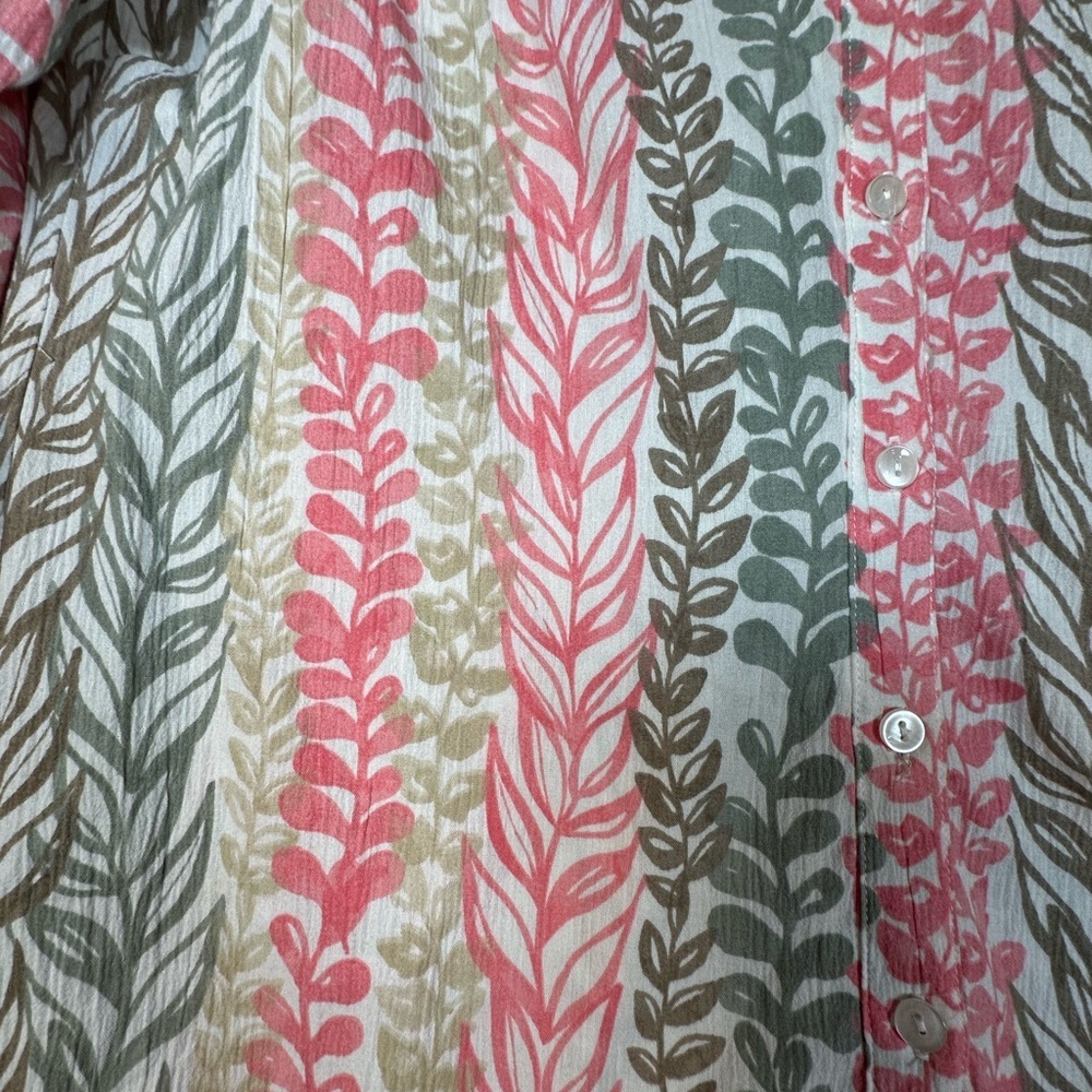 Appleseed's PK of 2 Pink Cream Striped/Floral Vine Patterned Button up Shirts - Picture 8 of 13